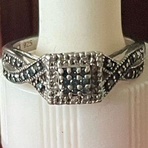 Vtg Art Deco Revival 1970s Sterling Silver 925 Diamond Black Sapphire Ring Sz 7